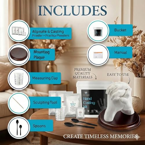 Hand Casting Kit for Couples & Family with Mounting Plaque, DIY Keepsake Sculpture for Anniversary, Wedding & Home Memory Display