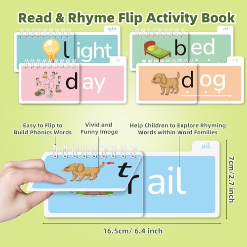 Phonics Flash Cards Word Family Build Book, 40 Read and Rhyme Flip Books Learn to Read Sight Words Flash Cards Kindergarten Reading Games for Kids Ages 4-8 1st 2nd 3rd Learning Activity