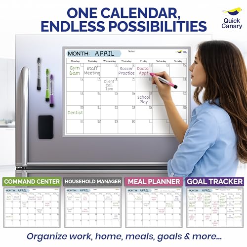 Magnetic Dry Erase Fridge Calendar, 17x12” Monthly Whiteboard Planner with Markers & Eraser for Family Scheduling and Organization