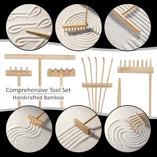 Zen Garden Desk Kit, Japanese Style Mini Sand & Rock Meditation Set with Tools & Accessories for Home Office Stress Relief and Decor