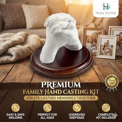 Hand Casting Kit for Couples & Family with Mounting Plaque, DIY Keepsake Sculpture for Anniversary, Wedding & Home Memory Display