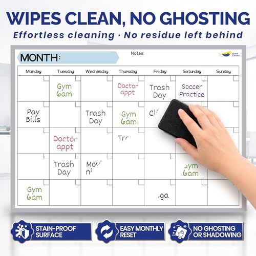 Magnetic Dry Erase Fridge Calendar, 17x12” Monthly Whiteboard Planner with Markers & Eraser for Family Scheduling and Organization