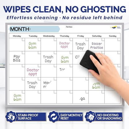 Magnetic Dry Erase Fridge Calendar, 17x12” Monthly Whiteboard Planner with Markers & Eraser for Family Scheduling and Organization
