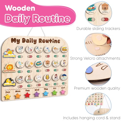 Wooden Daily Routine with Stars, Chore Chart for Kids, Visual Schedule for Kids, Morning Evening Routine Chart, Preschool Routine Chart, Routine Chart for Kids