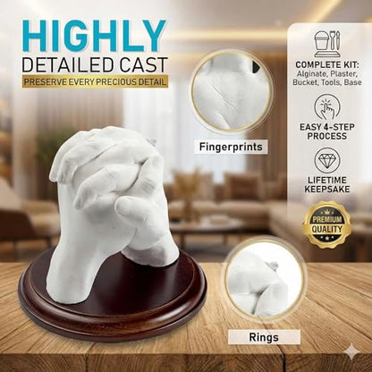Hand Casting Kit for Couples & Family with Mounting Plaque, DIY Keepsake Sculpture for Anniversary, Wedding & Home Memory Display