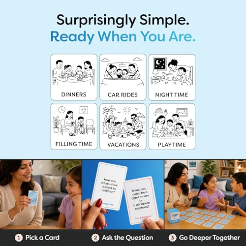 Family Conversation Cards for Kids & Adults, Dinner Table Questions Game for Connection, Communication & Quality Time Activities