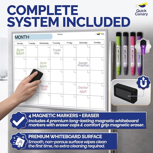 Magnetic Dry Erase Fridge Calendar, 17x12” Monthly Whiteboard Planner with Markers & Eraser for Family Scheduling and Organization