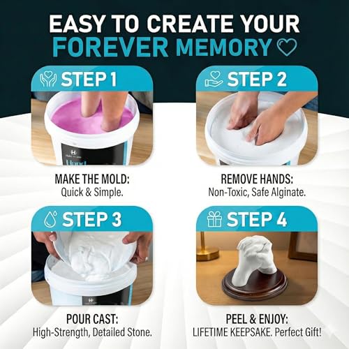 Hand Casting Kit for Couples & Family with Mounting Plaque, DIY Keepsake Sculpture for Anniversary, Wedding & Home Memory Display