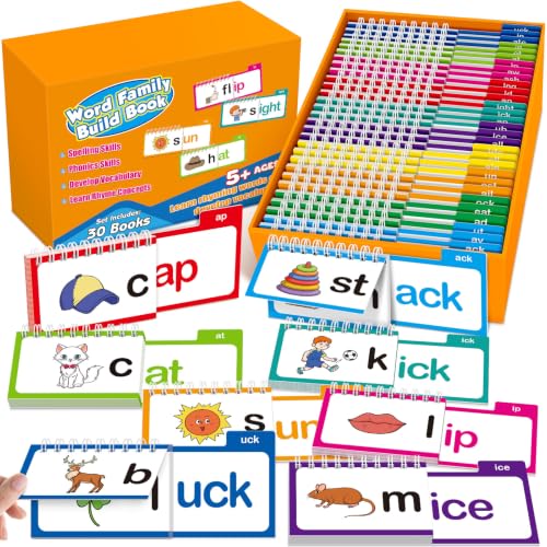 Phonics Flash Cards Word Family Build Book,Learn to Read 30 Read and Rhyme Flip Books,Sight Words Flash Cards Kindergarten Phonics Flip Books for Kids Classroom Homeschool Preschool Learning Activity