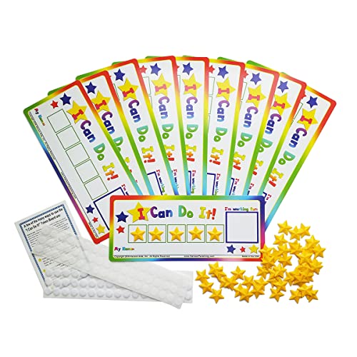 Kenson Kids “I Can Do It!” Star Token Board 10-Pack, Dry Erase Positive Reinforcement Incentive Charts for Classroom & Behavior Goals (Ages 3–10, 5x11”)