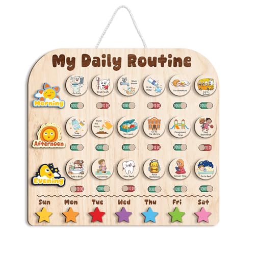 Wooden Daily Routine with Stars, Chore Chart for Kids, Visual Schedule for Kids, Morning Evening Routine Chart, Preschool Routine Chart, Routine Chart for Kids