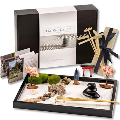 Zen Garden Desk Kit, Japanese Style Mini Sand & Rock Meditation Set with Tools & Accessories for Home Office Stress Relief and Decor