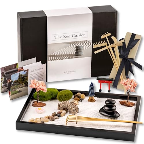 Zen Garden Desk Kit, Japanese Style Mini Sand & Rock Meditation Set with Tools & Accessories for Home Office Stress Relief and Decor