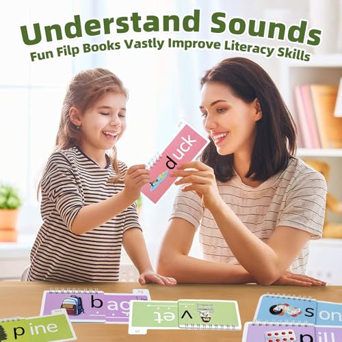 Phonics Flash Cards Word Family Build Book, 40 Read and Rhyme Flip Books Learn to Read Sight Words Flash Cards Kindergarten Reading Games for Kids Ages 4-8 1st 2nd 3rd Learning Activity