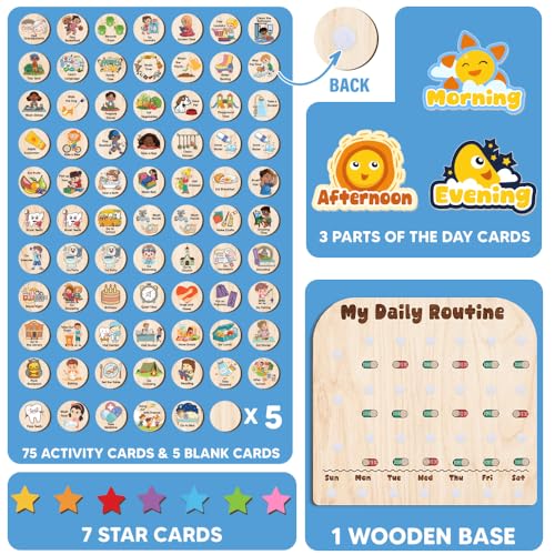 Wooden Daily Routine with Stars, Chore Chart for Kids, Visual Schedule for Kids, Morning Evening Routine Chart, Preschool Routine Chart, Routine Chart for Kids