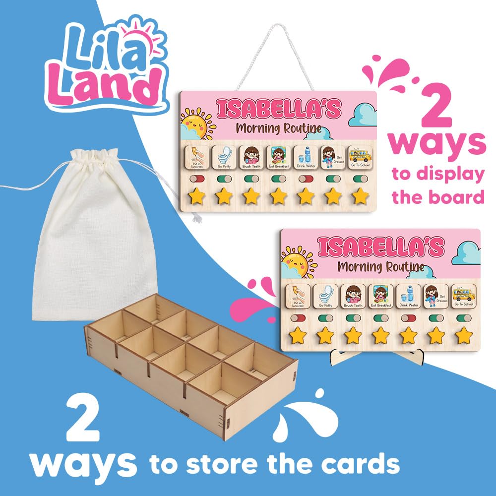 Wooden Daily Routine & Chore Chart for Kids, Visual Schedule, Reward