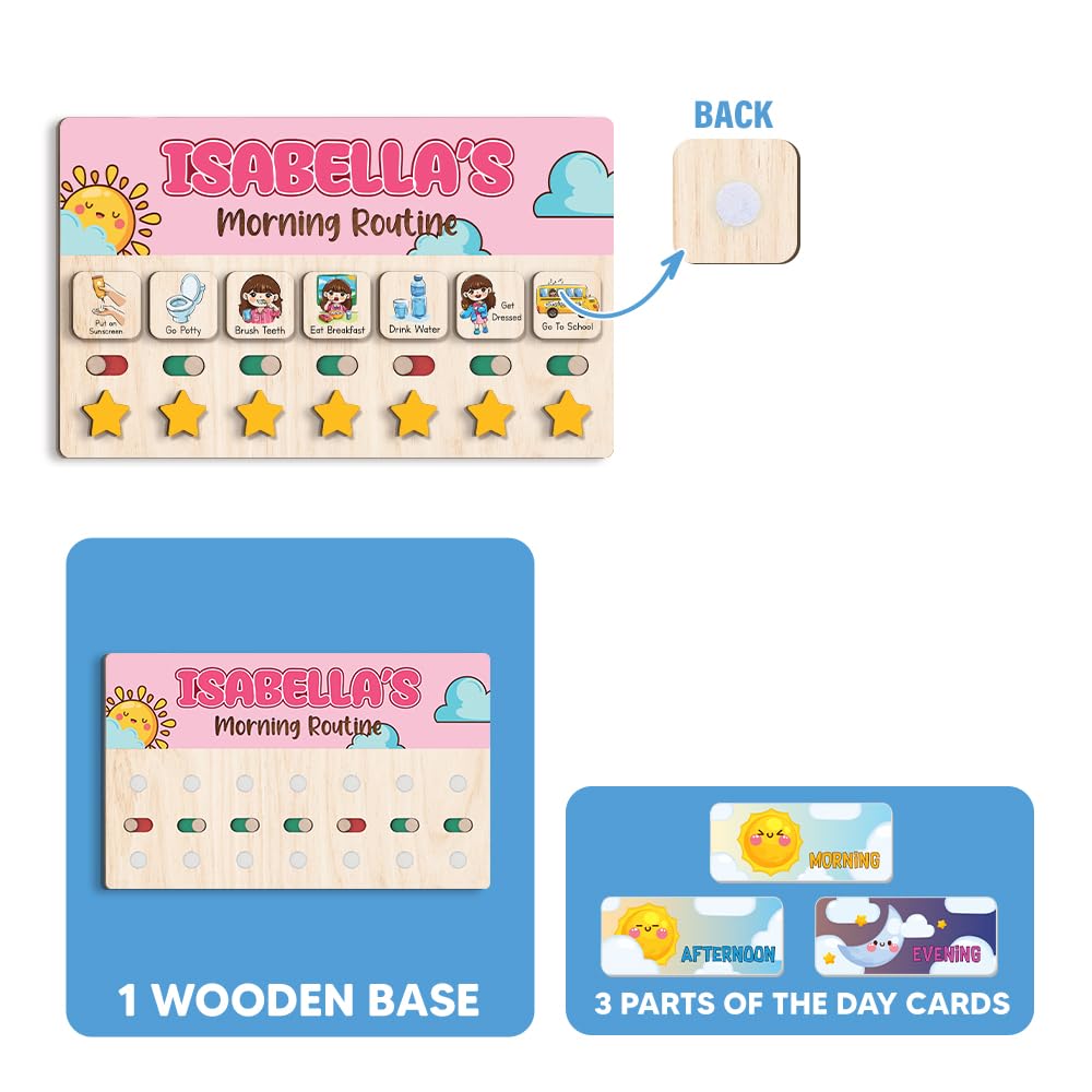 Wooden Daily Routine & Chore Chart for Kids, Visual Schedule, Reward