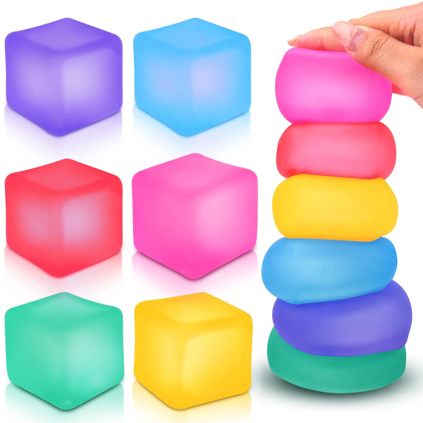 Fidget Stress Cube 6-Pack, Squishy Sensory Gel Toys for Anxiety Relief, Classroom & ADHD Calming Toys for Kids, Teens & Adults