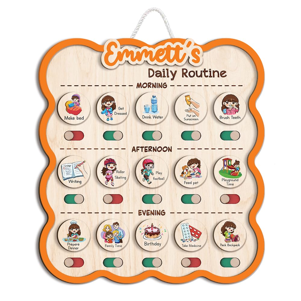 Wooden Daily Routine & Chore Chart for Kids, Visual Schedule, Reward