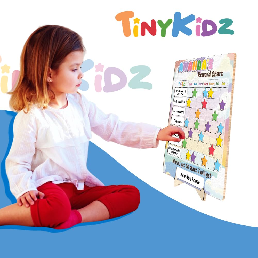 Wooden Daily Routine Chart for Kids, Montessori Visual Schedule & Reward Board with Stars for Toddlers Ages 3–6