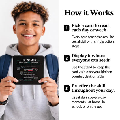 Everyday Manners Cards for Kids & Teens, Social Skills, Respect & Kindness Habits, Confidence Building Lessons