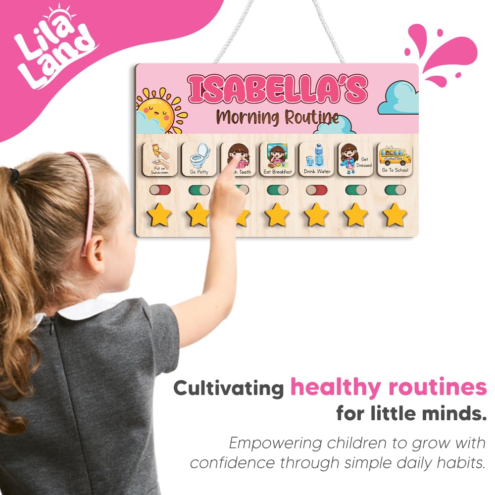 Wooden Daily Routine & Chore Chart for Kids, Visual Schedule, Reward