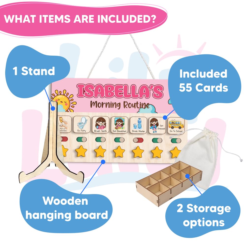 Wooden Daily Routine & Chore Chart for Kids, Visual Schedule, Reward