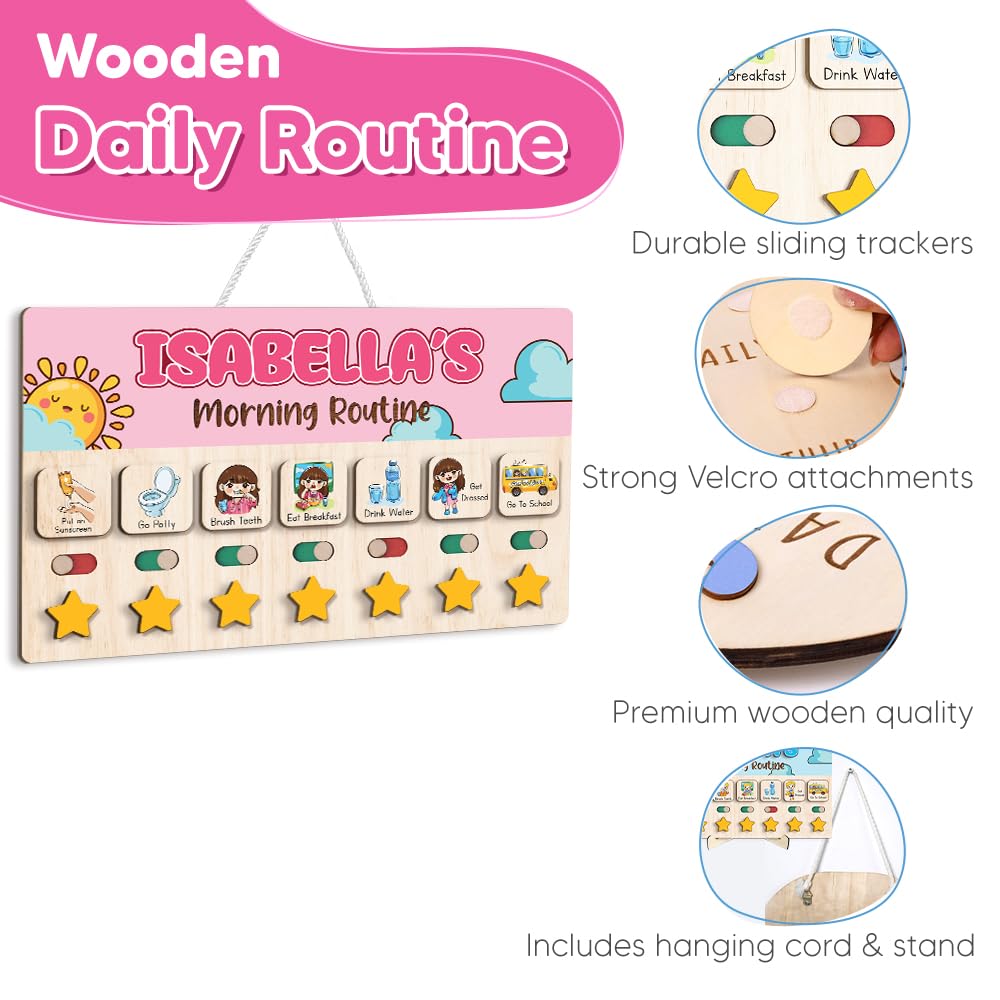 Wooden Daily Routine & Chore Chart for Kids, Visual Schedule, Reward