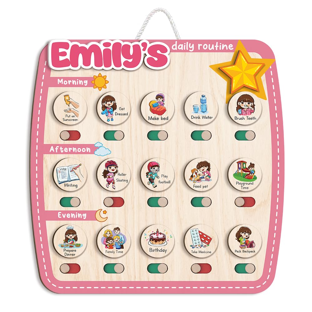 Wooden Daily Routine & Chore Chart for Kids, Visual Schedule, Reward