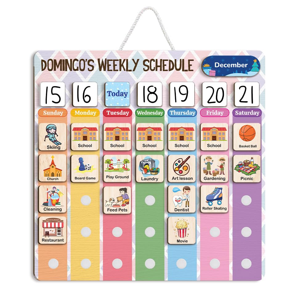 Wooden Daily Routine Chart for Kids, Montessori Visual Schedule & Reward Board with Stars for Toddlers Ages 3–6