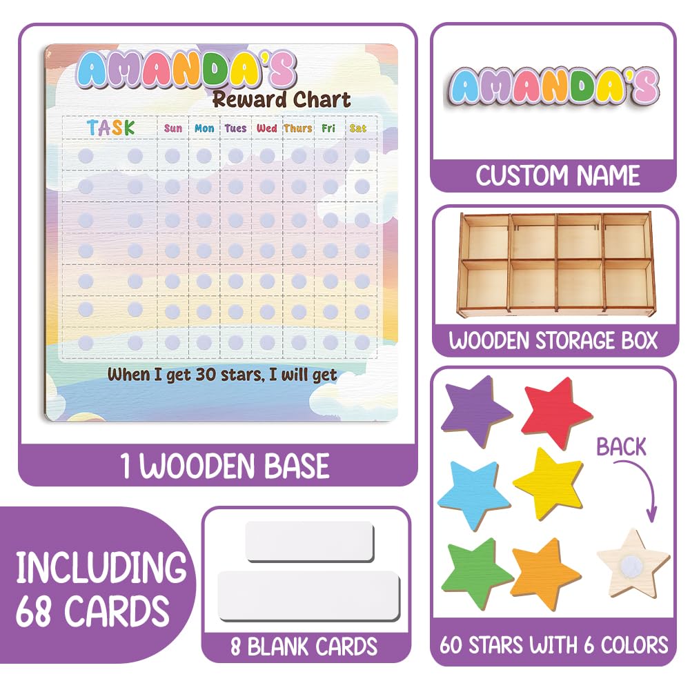 Wooden Daily Routine Chart for Kids, Montessori Visual Schedule & Reward Board with Stars for Toddlers Ages 3–6