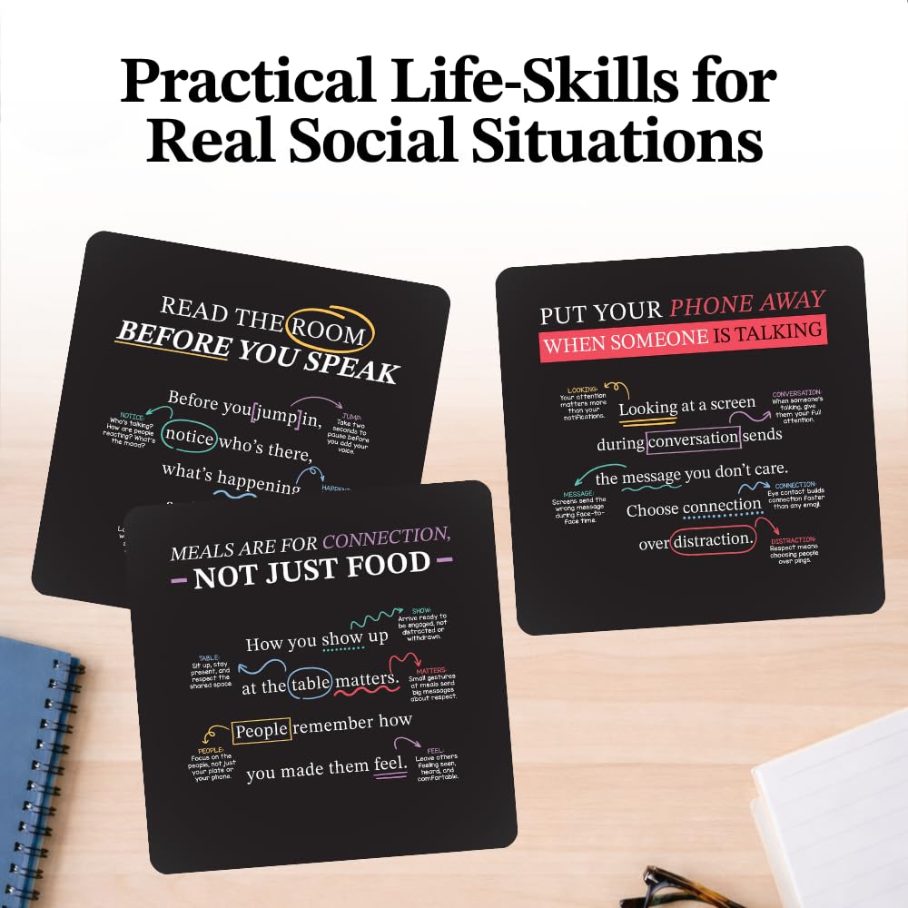 Everyday Manners Cards for Kids & Teens, Social Skills, Respect & Kindness Habits, Confidence Building Lessons