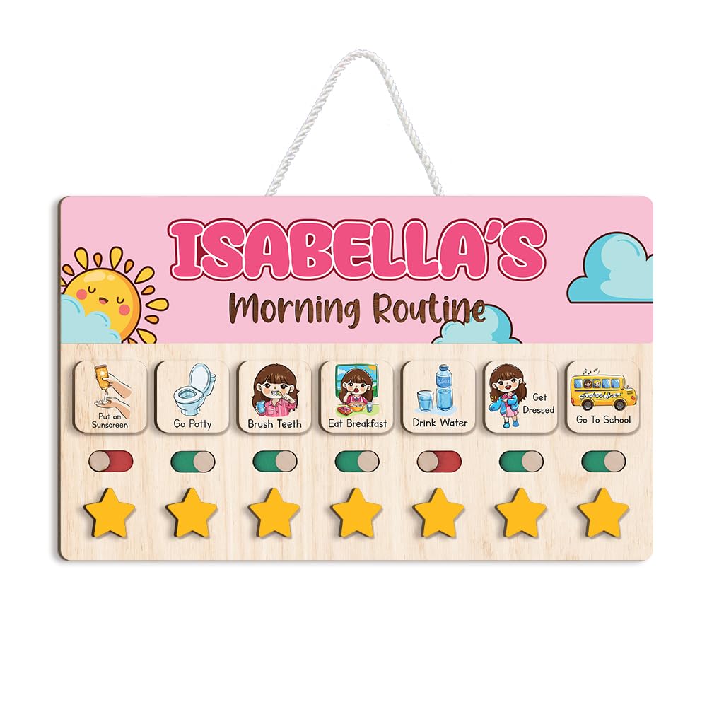 Wooden Daily Routine & Chore Chart for Kids, Visual Schedule, Reward