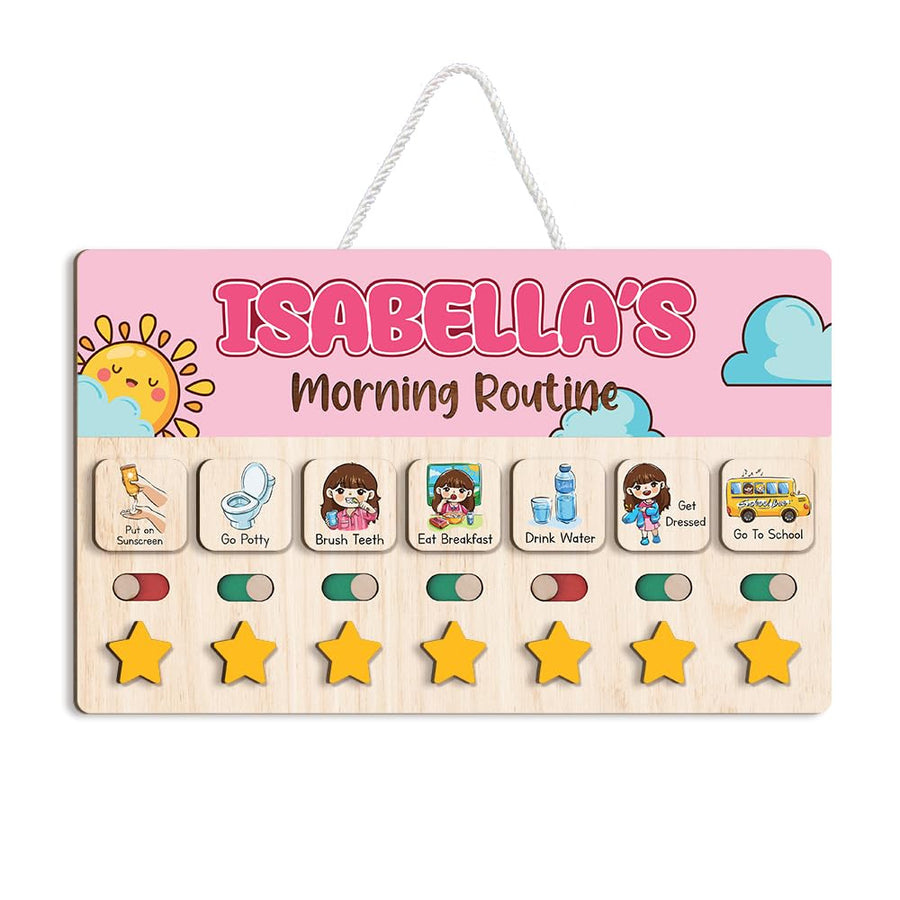 Wooden Daily Routine & Chore Chart for Kids, Visual Schedule, Reward