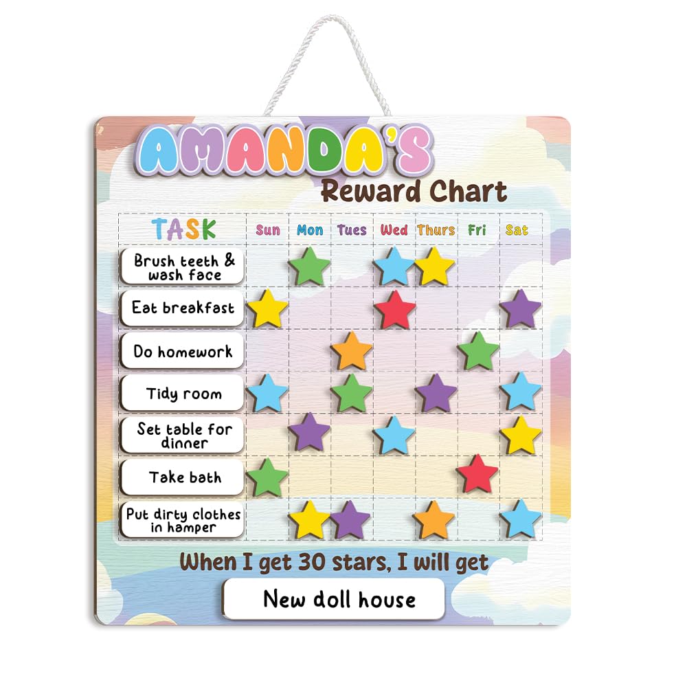 Wooden Daily Routine Chart for Kids, Montessori Visual Schedule & Reward Board with Stars for Toddlers Ages 3–6