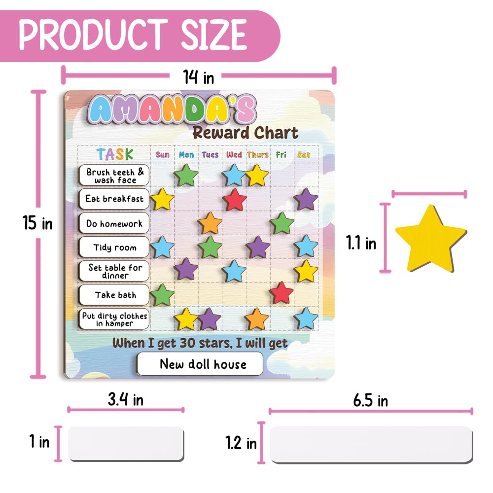 Wooden Daily Routine Chart for Kids, Montessori Visual Schedule & Reward Board with Stars for Toddlers Ages 3–6