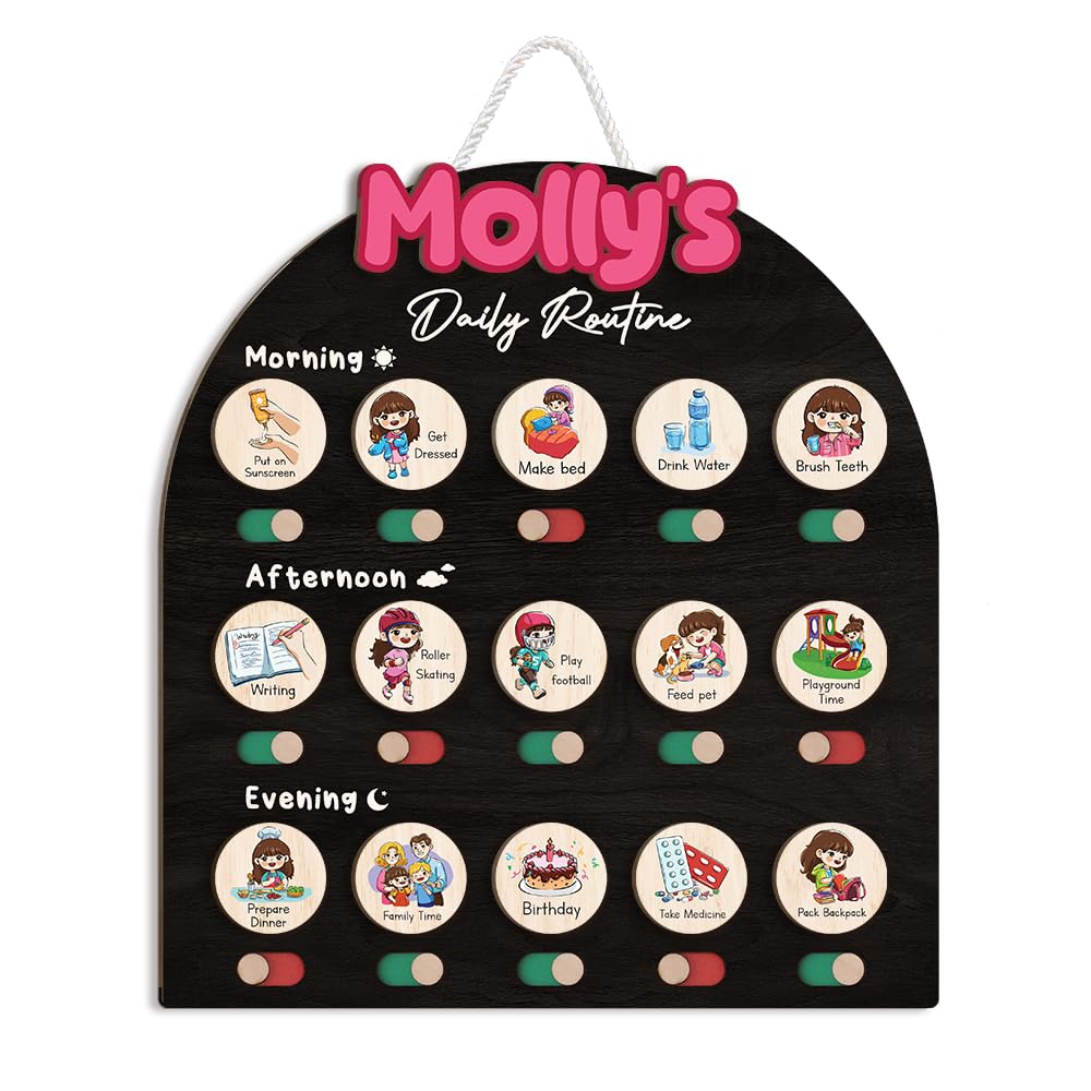 Wooden Daily Routine & Chore Chart for Kids, Visual Schedule, Reward