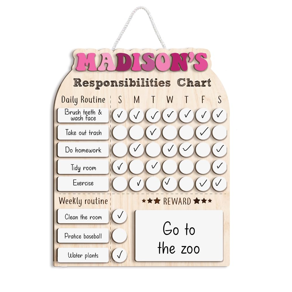 Wooden Daily Routine Chart for Kids, Montessori Visual Schedule & Reward Board with Stars for Toddlers Ages 3–6