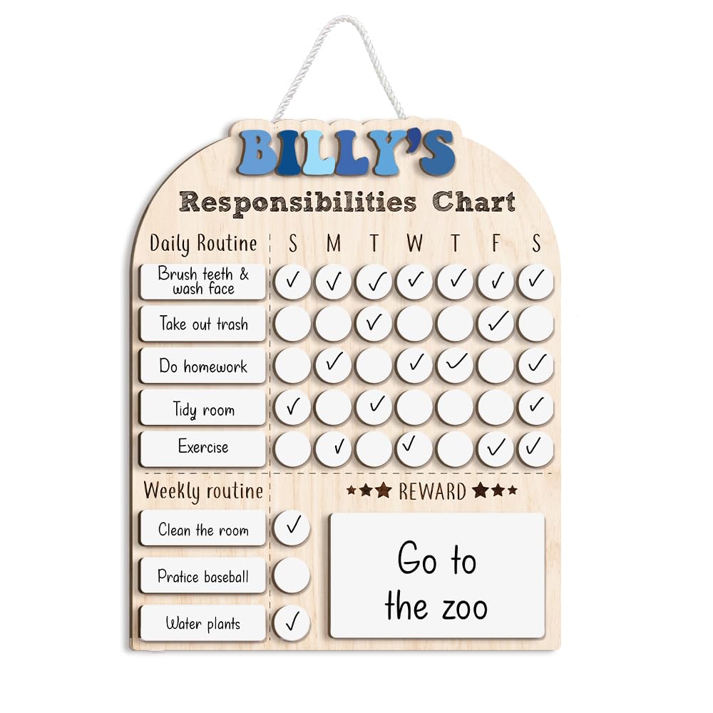 Wooden Daily Routine Chart for Kids, Montessori Visual Schedule & Reward Board with Stars for Toddlers Ages 3–6