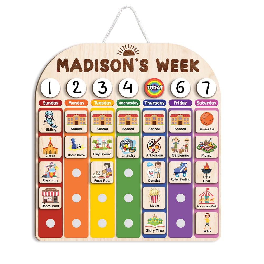 Wooden Daily Routine Chart for Kids, Montessori Visual Schedule & Reward Board with Stars for Toddlers Ages 3–6