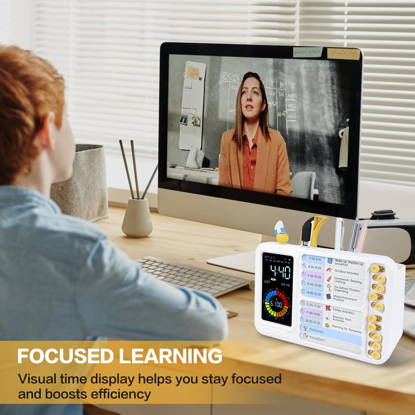 12/24 Hour Switching Visual Timer & Task Management Tool for Kids, ADHD & Autism Self-Regulation Support with 99-Minute Countdown