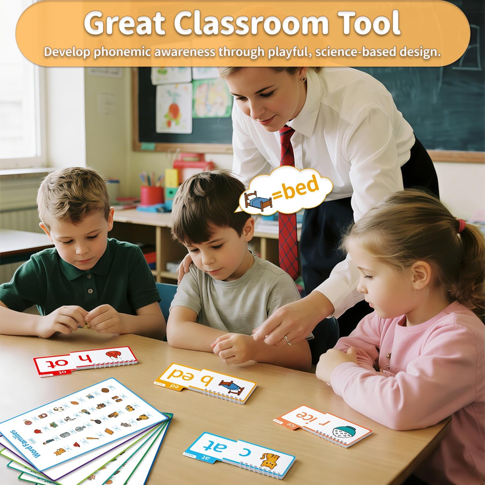 Phonics Flash Cards & Word Family Flip Book, CVC Reading Games for Kids Ages 3–8