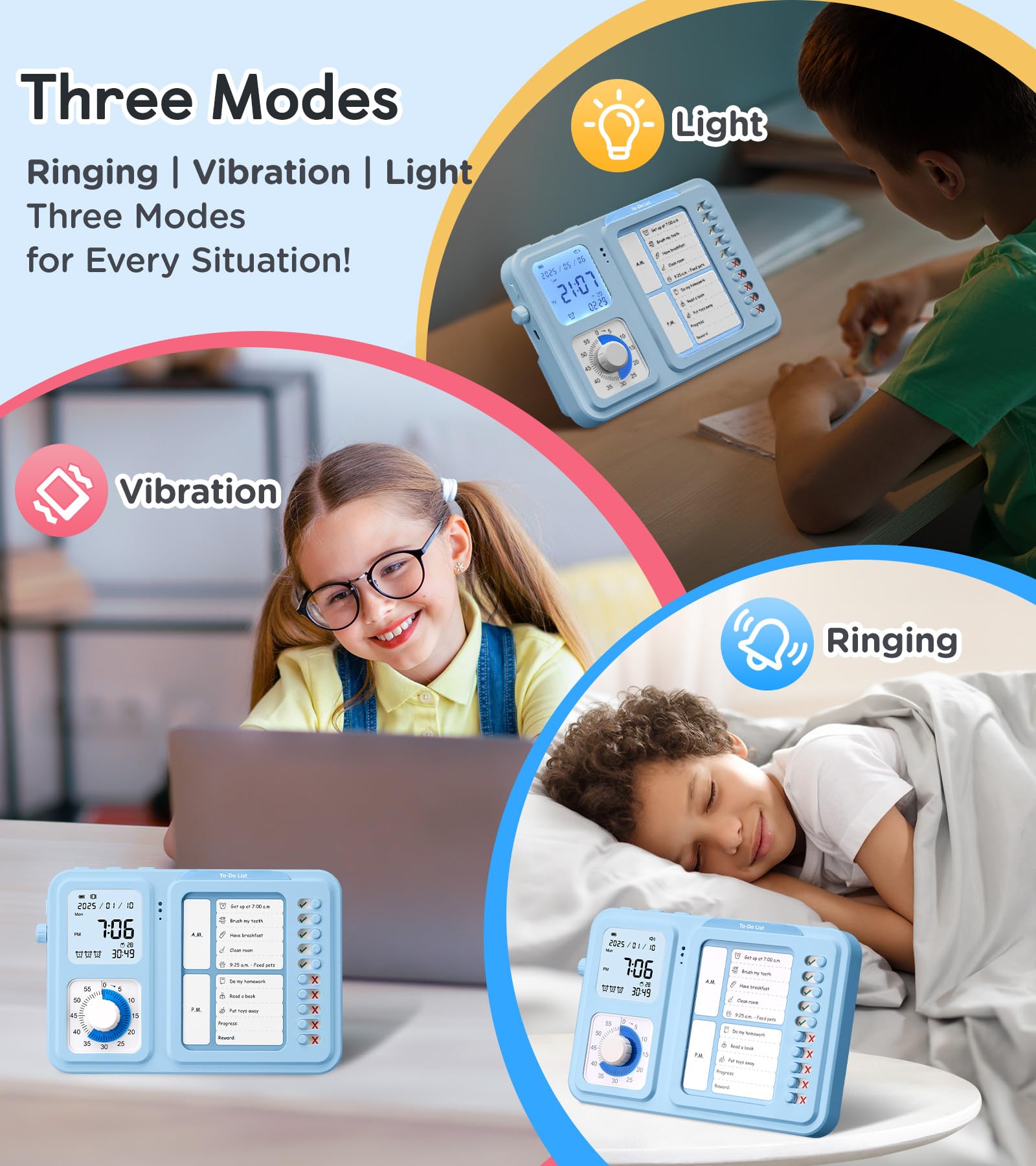 3-in-1 Visual ADHD Timer & Task Planner for Kids & Adults, Chore Chart & Daily Schedule Board for Home & Homeschool