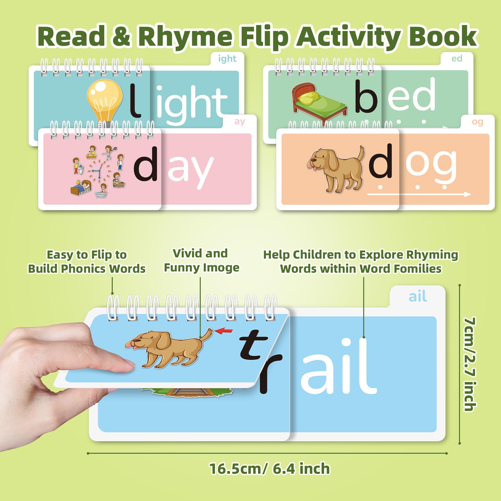 Phonics Flash Cards Word Family Build Book, 40 Read and Rhyme Flip Books Learn to Read Sight Words Flash Cards Kindergarten Reading Games for Kids Ages 4-8 1st 2nd 3rd Learning Activity