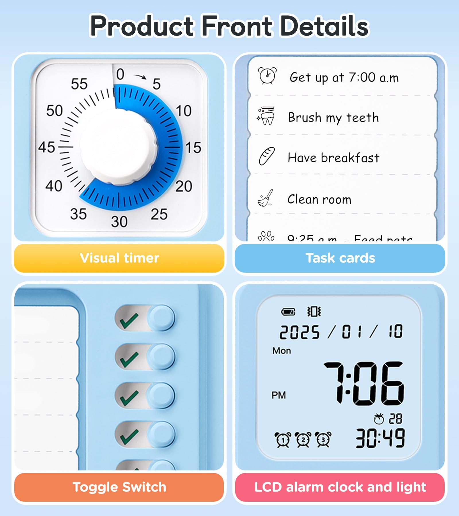 3-in-1 Visual ADHD Timer & Task Planner for Kids & Adults, Chore Chart & Daily Schedule Board for Home & Homeschool