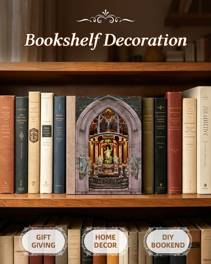 DIY Book Nook Miniature House Kit, Church Style 3D Wooden Dollhouse Model for Shelf Display and Home Decor