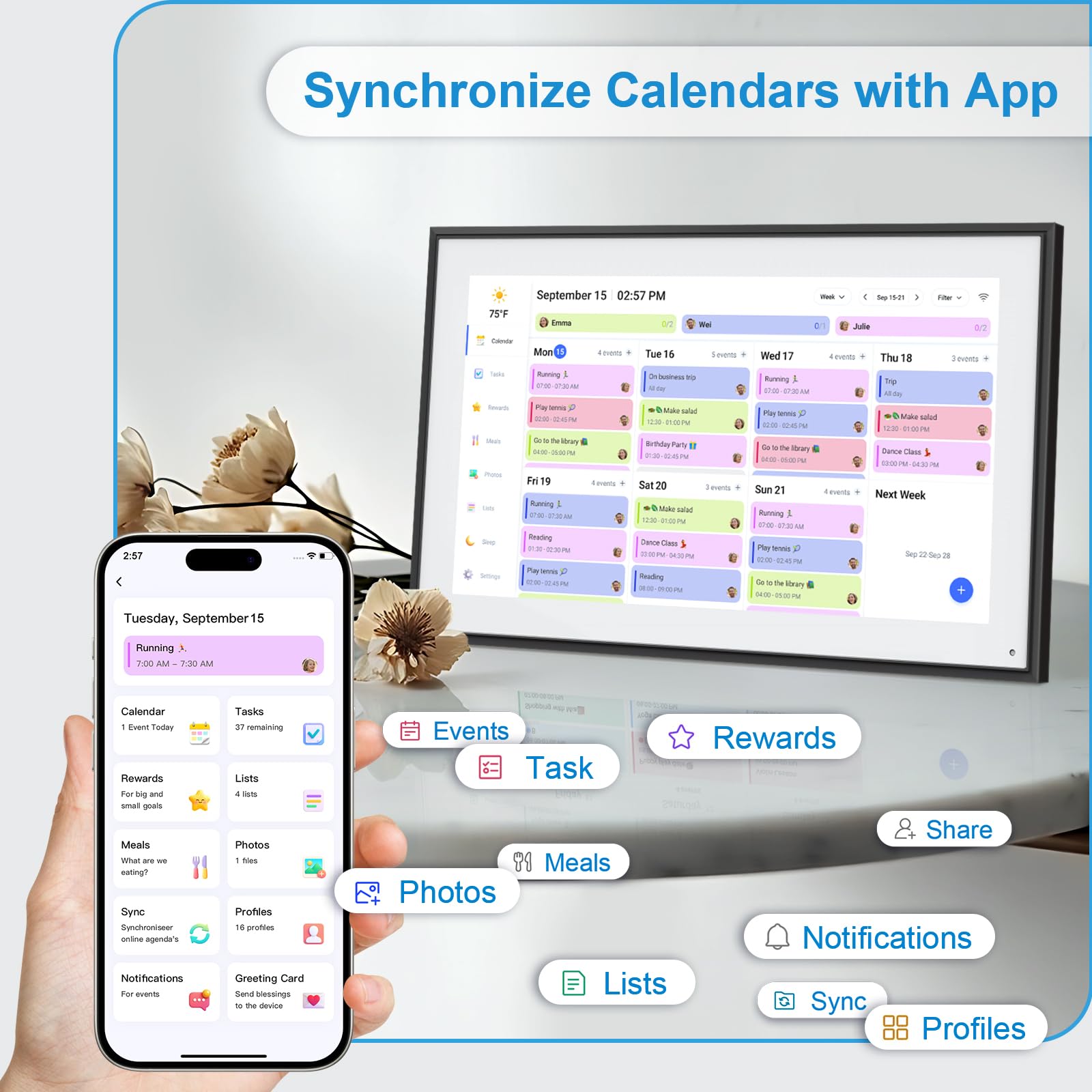 Smart Digital Calendar Wall Planner with Touchscreen, Electronic Chore & Monthly Weekly Schedule Board (1920×1080)