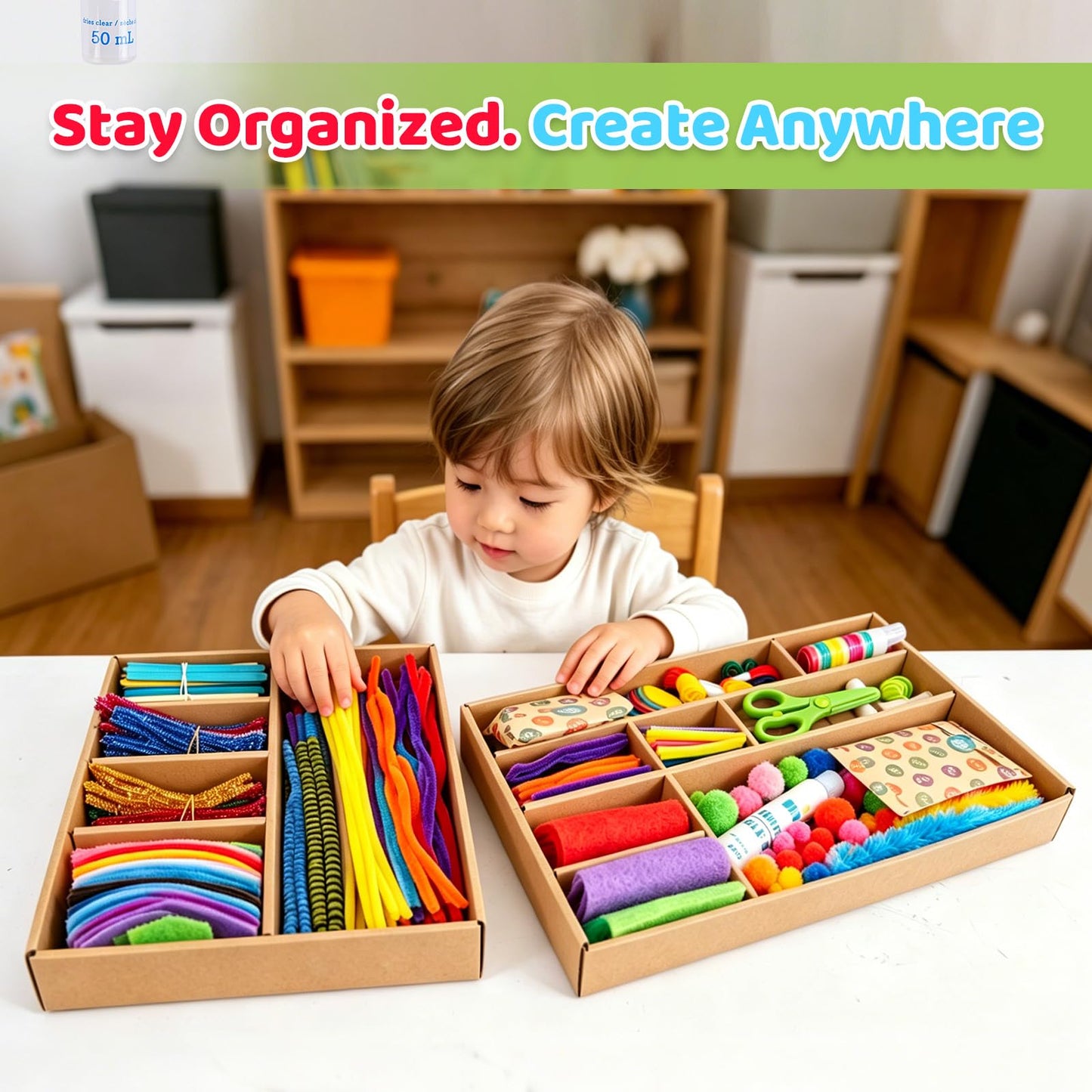 Arts & Crafts Kit for Kids, Creative DIY Supply Box for Art Projects, Craft Materials Set with Storage for Ages 4–12