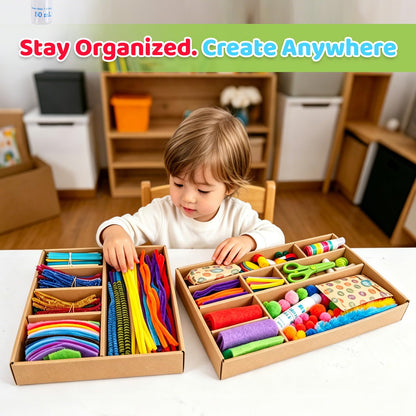 Arts & Crafts Kit for Kids, Creative DIY Supply Box for Art Projects, Craft Materials Set with Storage for Ages 4–12