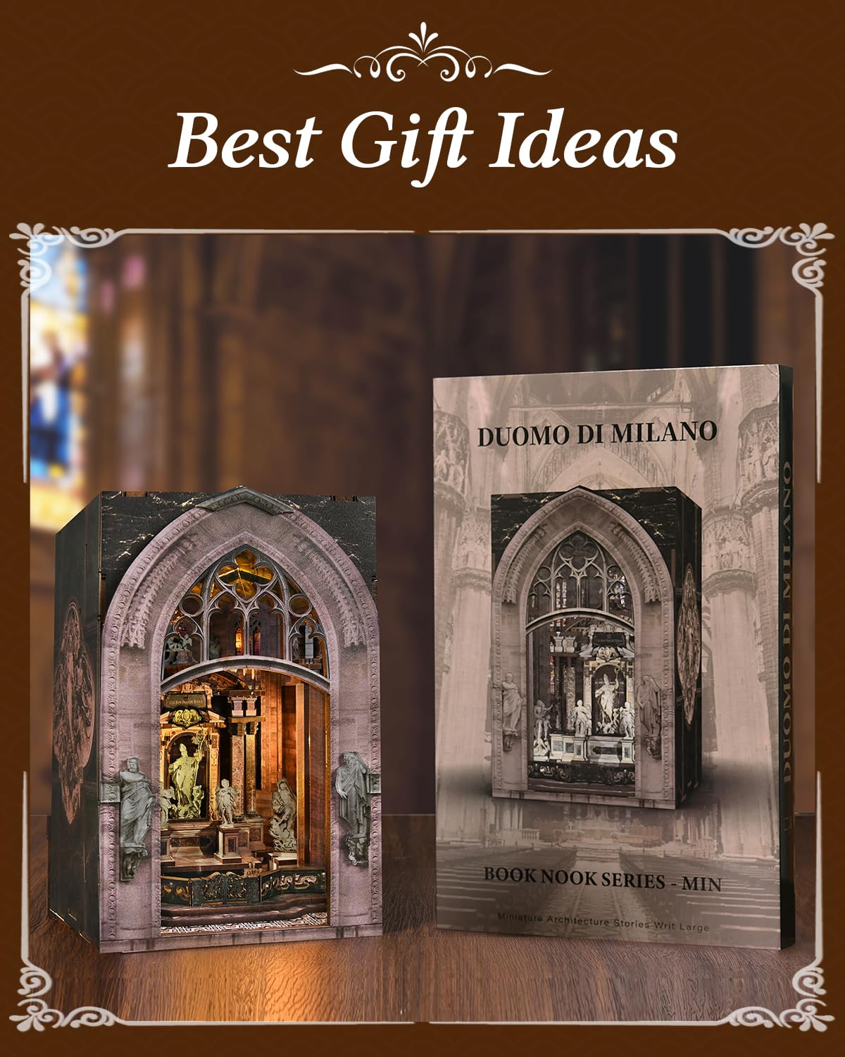 DIY Book Nook Miniature House Kit, Church Style 3D Wooden Dollhouse Model for Shelf Display and Home Decor